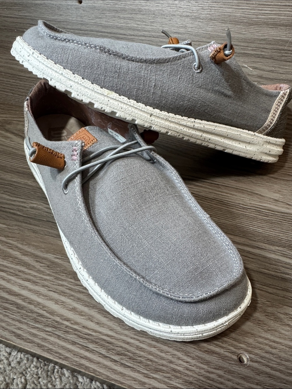 Hey Dude Wendy Boho Canvas Slip-On Loafers with Tan Accents in Washed Grey